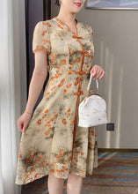 Load image into Gallery viewer, Retro Orange V Neck Print Chinese Button Silk Dress Summer