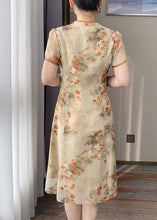 Load image into Gallery viewer, Retro Orange V Neck Print Chinese Button Silk Dress Summer