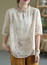 Load image into Gallery viewer, Retro Peter Pan Collar Print Linen Tops Half Sleeve