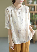 Load image into Gallery viewer, Retro Peter Pan Collar Print Linen Tops Half Sleeve