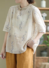 Load image into Gallery viewer, Retro Peter Pan Collar Print Linen Tops Half Sleeve