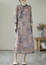 Load image into Gallery viewer, Retro Purple Grey Print Side Open Linen Long Dresses Summer