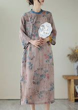 Load image into Gallery viewer, Retro Purple Grey Print Side Open Linen Long Dresses Summer