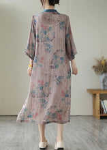 Load image into Gallery viewer, Retro Purple Grey Print Side Open Linen Long Dresses Summer