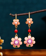 Load image into Gallery viewer, Retro Rainbow Copper Overgild Acrylic Pearl Camellia Drop Earrings