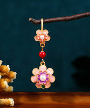 Load image into Gallery viewer, Retro Rainbow Copper Overgild Acrylic Pearl Camellia Drop Earrings