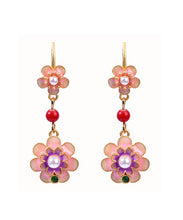 Load image into Gallery viewer, Retro Rainbow Copper Overgild Acrylic Pearl Camellia Drop Earrings