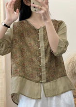 Load image into Gallery viewer, Retro Red Chinese Button Print Patchwork Linen Shirt Tops Bracelet Sleeved