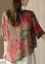 Load image into Gallery viewer, Retro Rose O Neck Asymmetrical Print Linen Top Summer