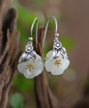 Load image into Gallery viewer, Retro Silk Sterling Silver Inlaid Jade Floral Drop Earrings