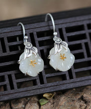 Load image into Gallery viewer, Retro Silk Sterling Silver Inlaid Jade Floral Drop Earrings