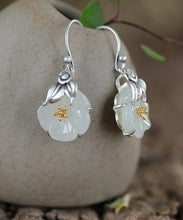 Load image into Gallery viewer, Retro Silk Sterling Silver Inlaid Jade Floral Drop Earrings