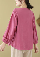 Load image into Gallery viewer, Rose Linen Top Embroidered Stand Collar Button Long Sleeve