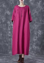 Load image into Gallery viewer, Rose Oversized Linen Holiday Dress Chinese Button Side Open Half Sleeve