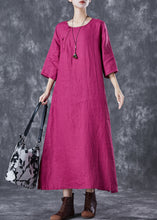 Load image into Gallery viewer, Rose Oversized Linen Holiday Dress Chinese Button Side Open Half Sleeve