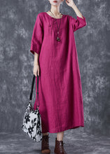 Load image into Gallery viewer, Rose Oversized Linen Holiday Dress Chinese Button Side Open Half Sleeve