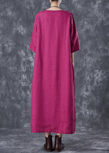 Load image into Gallery viewer, Rose Oversized Linen Holiday Dress Chinese Button Side Open Half Sleeve