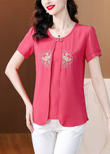 Load image into Gallery viewer, Rose Patchwork Chiffon Shirts Embroidered False Two Pieces Summer