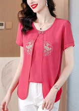 Load image into Gallery viewer, Rose Patchwork Chiffon Shirts Embroidered False Two Pieces Summer