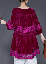 Load image into Gallery viewer, Rose Patchwork Lace Silk Velvet Dress Oversized Lantern Sleeve