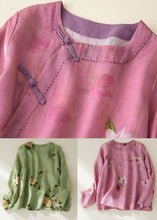 Load image into Gallery viewer, Rose Print Patchwork Cotton Top O Neck Chinese Button Long Sleeve