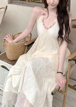 Load image into Gallery viewer, Sexy Beige V Neck Lace Up Patchwork Chiffon Dress Sleeveless