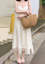 Load image into Gallery viewer, Sexy Beige V Neck Lace Up Patchwork Chiffon Dress Sleeveless