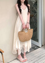 Load image into Gallery viewer, Sexy Beige V Neck Lace Up Patchwork Chiffon Dress Sleeveless