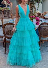 Load image into Gallery viewer, Sexy Blue V Neck High Waist Tulle Dress Sleeveless