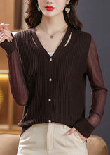 Load image into Gallery viewer, Sexy Coffee V Neck Patchwork Ice Size Knit Cardigan Fall