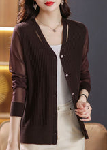 Load image into Gallery viewer, Sexy Coffee V Neck Patchwork Ice Size Knit Cardigan Fall