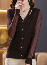 Load image into Gallery viewer, Sexy Coffee V Neck Patchwork Ice Size Knit Cardigan Fall