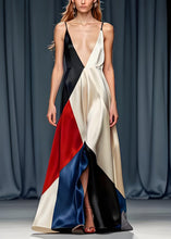 Load image into Gallery viewer, Sexy Colorblock V Neck Silk Spaghetti Strap Party Dress Sleeveless