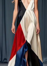 Load image into Gallery viewer, Sexy Colorblock V Neck Silk Spaghetti Strap Party Dress Sleeveless