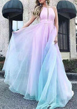 Load image into Gallery viewer, Sexy Gradient Color V Neck High Waist Tulle Maxi Dresses Sleeveless