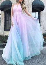 Load image into Gallery viewer, Sexy Gradient Color V Neck High Waist Tulle Maxi Dresses Sleeveless