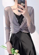 Load image into Gallery viewer, Sexy Grey V Neck Wrinkled Tulle Top Long Sleeve