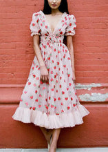 Load image into Gallery viewer, Sexy Pink V Neck Ruffled Lace Up Tulle Maxi Dresses Summer