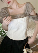 Load image into Gallery viewer, Sexy White Square Collar Tulle Patchwork Top Summer