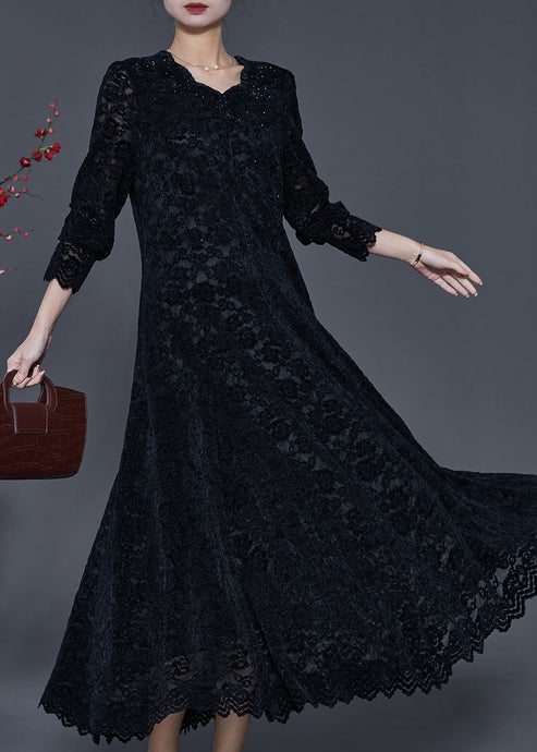 Silm Fit Black Exra Large Hem Lace Holiday Dresses Spring