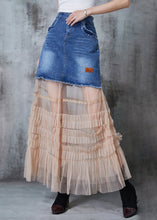 Load image into Gallery viewer, Silm Fit Blue Patchwork Tulle Denim Holiday Skirt Summer