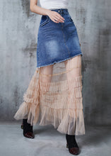 Load image into Gallery viewer, Silm Fit Blue Patchwork Tulle Denim Holiday Skirt Summer