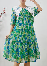 Load image into Gallery viewer, Silm Fit Green Peter Pan Collar Print Chiffon Long Dress Summer