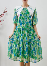 Load image into Gallery viewer, Silm Fit Green Peter Pan Collar Print Chiffon Long Dress Summer