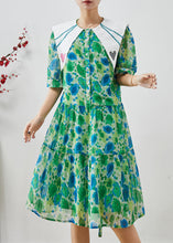 Load image into Gallery viewer, Silm Fit Green Peter Pan Collar Print Chiffon Long Dress Summer