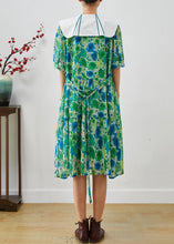 Load image into Gallery viewer, Silm Fit Green Peter Pan Collar Print Chiffon Long Dress Summer