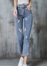 Load image into Gallery viewer, Silm Fit Light Blue High Waist Denim Ripped Crop Pants Summer