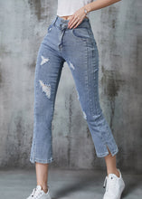 Load image into Gallery viewer, Silm Fit Light Blue High Waist Denim Ripped Crop Pants Summer