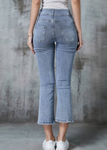 Load image into Gallery viewer, Silm Fit Light Blue High Waist Denim Ripped Crop Pants Summer