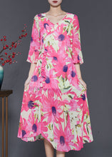 Load image into Gallery viewer, Silm Fit Pink V Neck Print Chiffon Long Dress Flare Sleeve